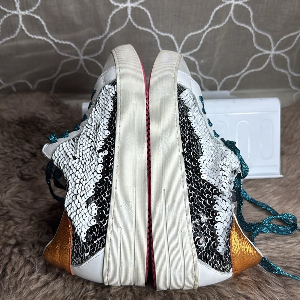 (E4) Meline Italy silver sequined leather sneakers, size 7 women. - Picture 12 of 13
